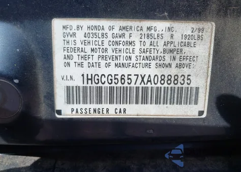 1999 Honda Accord Ex from USA, damaged, VIN 1HGCG5657XA088835